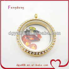 Fashion Design Gold Locket Jewelry With Clear Stones